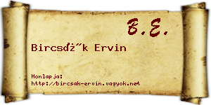 Bircsák Ervin névjegykártya